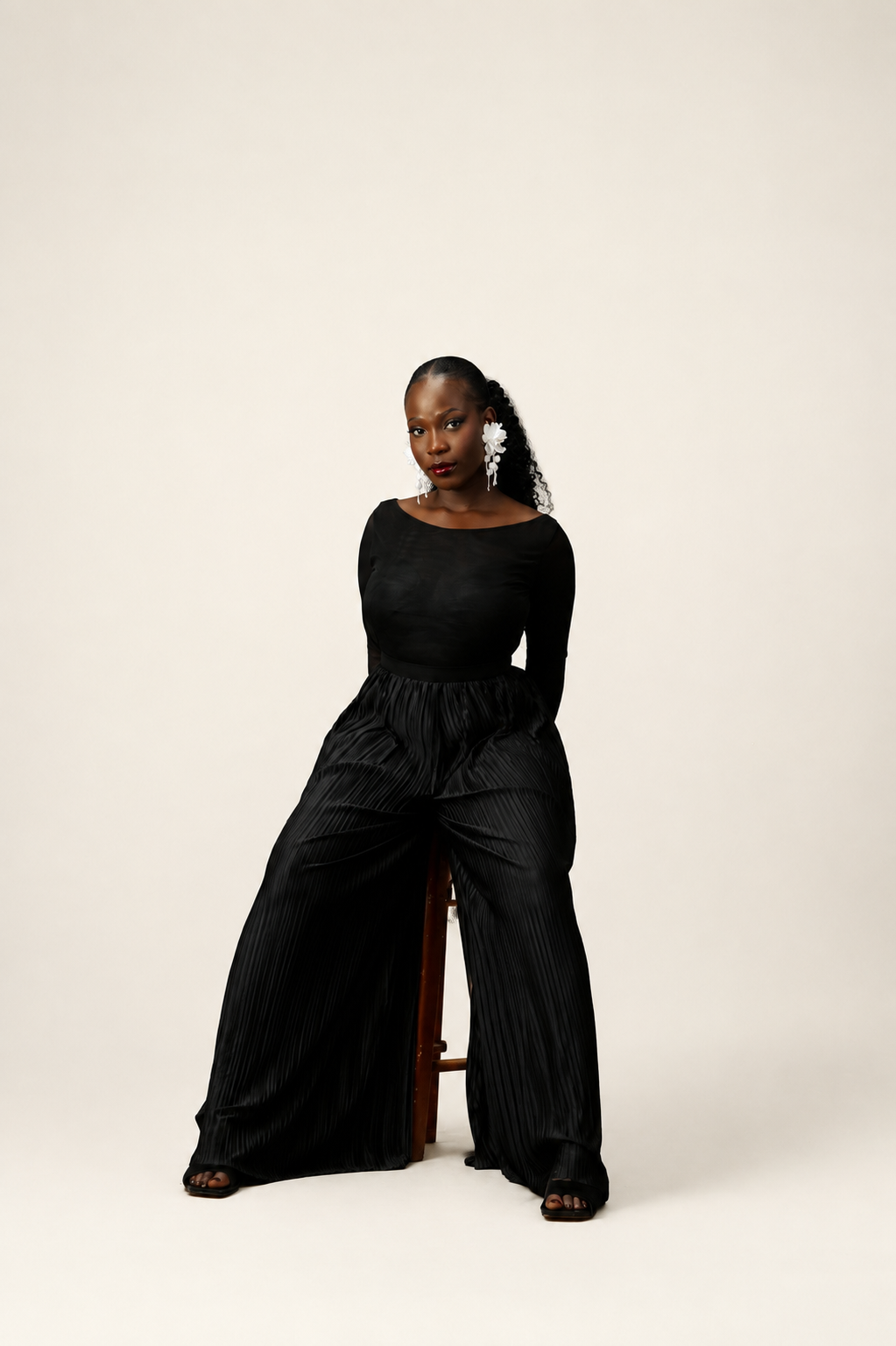 iman Open Back Pleated Wide Leg Jumpsuit
